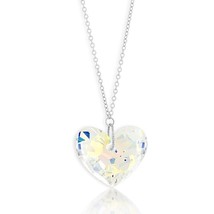 Sterling Silver AB Austrian Crystal Large Heart Necklace - £49.24 GBP