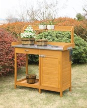 Wooden Potting Bench Garden Planting Center Metal Table Top Tool Storage... - £372.72 GBP