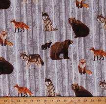 Cotton Woodland Animals Bears Foxes Wolves Forest Fabric Print by Yard D483.52 - £10.32 GBP