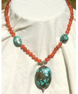 Large Hubei Turquoise, Carnelian Beads, Bali Sterling Silver beads and t... - $88.85 CAD