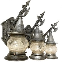 Vintage Arts &amp; Crafts Gothic Witch Hat Porch Light Wall Sconce With Poleaxe - £167.56 GBP