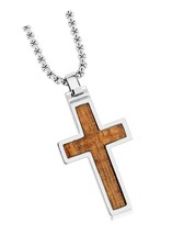 CROSS - WOOD INLAY TUNGSTEN CARBIDE CROSS PENDANT ON BOX - $153.80