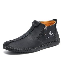 Brand Hand-stitching Leather Shoes Men Sneakers Casual Slip On Loafers Men Zip S - £47.11 GBP