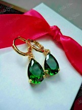 14K Yellow Gold Finish 4Ct Pear Cut Green Emerald Drop Dangle Solitaire ... - £77.08 GBP