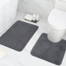 Shaggy Soft Bath Mat &amp; U-Shaped Toilet Rug, Set 2 Pieces (24&quot;x20&quot;+32&quot;x20&quot;, Grey) - £44.66 GBP