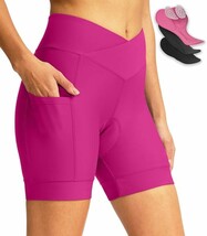 Women&#39;S 4D Padded Cycling Shorts With Crossover Waist And Pockets For Cy... - $39.96