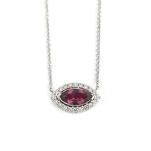 Marquise Pink Tourmaline Diamond Halo Pendant Necklace 14K White Gold, 1.27 CTW - £1,121.96 GBP