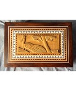 Vintage Hand Carved Wood Inlaid Jewelry or Trinket Box Wooden Carving Bi... - $1,095.97 MXN