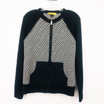 St John Wool Sweater Tweed Black White Full Zip Silky Kangaroo Pockets S... - £52.58 GBP