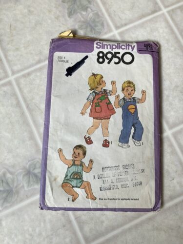1979 Simplicity #8950 Sewing Pattern  Unisex Toddler Sz 1 Partially Cut Overalls - $10.39