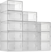 12 Pack Shoe Storage Boxes Clear Plastic Stackable Holder Containers NEW - £46.28 GBP