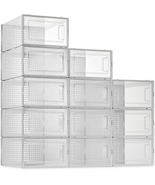 12 Pack Shoe Storage Boxes Clear Plastic Stackable Holder Containers NEW - £46.33 GBP