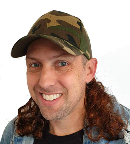Primary image for USA Camo Mullet Hat with Attached Brown Hair Wig for an All American Camouflage