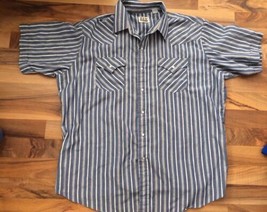 Men’s Ely Cattleman XL Blue Stripe Pearl Snap Front Short Sleeve Shirt - £15.34 GBP