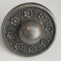 Antique Silver Mourning Brooch Pin Victorian Floral Engravings Raised Dome - £126.27 GBP