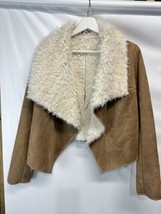 Piko 1988 Womens Faux Fur and Suede Draped Front Jacket Tan Cream M - $49.47