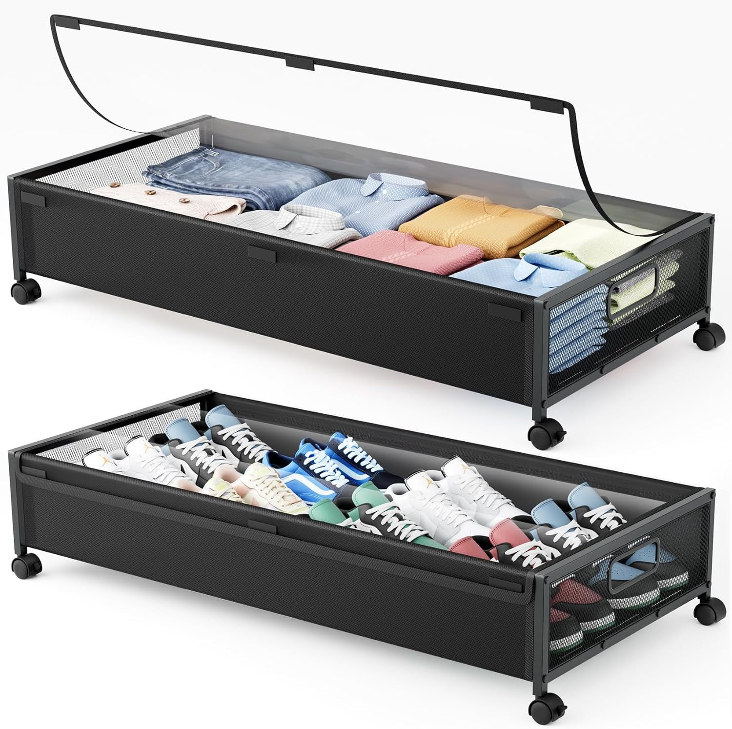 Under Bed Storage Containers With Wheels 2 Pack Underbed Shoe Storage, B... - $43.99
