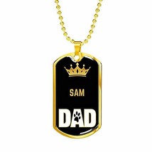 Cat Dad Gift Sam Cat Dad Necklace Stainless Steel or 18k Gold Dog Tag 24&quot; Chain - £36.36 GBP