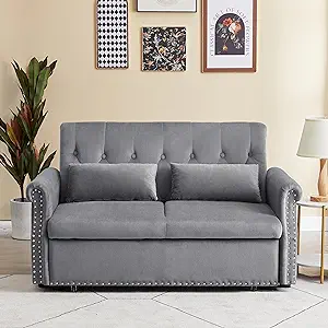 55&quot; Sleeper Sofa Pull Bed, Velvet Couch Modern Convertible Loveseat With... - $806.99