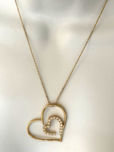 18K Gold / 925 Sterling Silver Double Heart Necklace Cubic Zirconias - £11.95 GBP