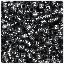 BeadTin Black Opaque 6mm Cube Plastic Alphabet Beads- White Letter Z (80... - $2.09