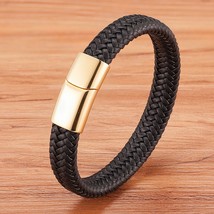 XQNI Classic Timeless 3 Color Stainless Steel Button Men&#39;s Leather Bracelet 6 Co - £9.92 GBP