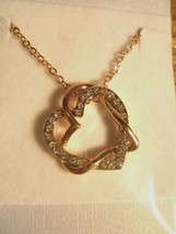 Lovely 9K Rose Gold Filled Connected Hearts Crystal Pendant Necklace (New) - £7.87 GBP