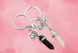 2 Keyrings Keychains Crystal Healing Gems. Rose Quartz &amp; Obsidian - £9.65 GBP