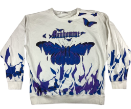 Manhomme T-shirt Men&#39;s Unisex Large ? White Long Sleeve Blue Butterfly - £19.73 GBP