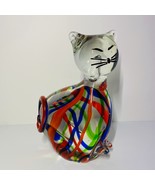 Vintage Murano Style Art Glass Cat Clear Blue Green Orange Size 8.5x5x3 ... - £79.13 GBP