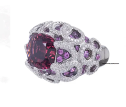 Large Oval Pink Tourmaline, Purple Amethyst &amp; White CZ Fabulous Dome Fine Ring - $793.87