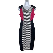 F&amp;F Womens Jacquard Dress US Sz 2 Black White Red Printed Colorblock Dre... - £17.06 GBP