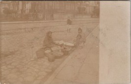 RPPC Middle Eastern Women Children Seated on Cobble Street c1905 Postcard B29 - £16.04 GBP