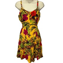 Vintage Sugar Co Hawaiian Yellow Floral Print Shorts Romper Size M Tie Belt Y2K - $29.65