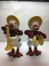 Vintage Set Of 2 Holis French Majolic Band Ducks Cymbals Horn Yellow Red Blue - £76.72 GBP