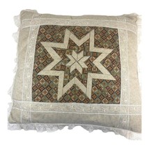 Vintage Victorian 8 Point Lone Star Quilted Pillow 14” Square GrannyCore Lace - $45.80