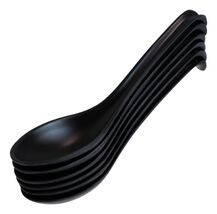 Pack Of 6 Matte Black Melamine Asian Noodle Soup Spoons With Ladle Hook ... - $15.49