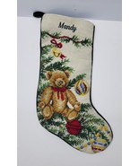 VTG Lands End Needlepoint Christmas Stocking Teddy Bear Tree Wool Velvet Back - $541.03 MXN