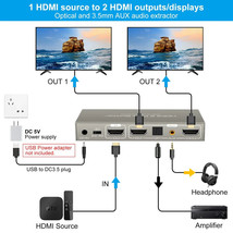 HDMI Splitter Audio Extractor 1 in 2 out 4K60HZ HDMI Dual Monitor Adapter with O - £28.60 GBP