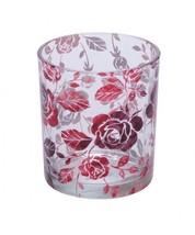 New Glass Lantern, Rose Motif, Red/Clear, 2 13/16x2 13/16x3 1/8in, Handmade - $10.30