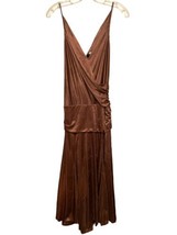 Vintage Interlud Satin Maxi Dress Size Medium Brown Bronze Sleeveless Sl... - £25.66 GBP