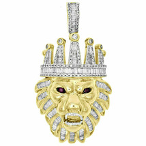 14K Yellow Gold Plated Silver 2Ct Simulated Baguette Diamond Lion Pendant Charm - £319.10 GBP