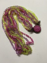 Vintage 1950s Multi Strand Lucite Necklace Pink Purple Yellow GLOWS!!! - £21.50 GBP