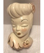 Vintage Glamour Girl Head Vase Planter Beige And Pink With Gold Accents ... - £41.20 GBP