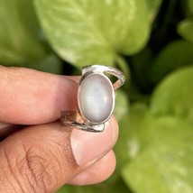 Natural Grey Moonstone Ring 925 Silver Stacking Ring June Birthstone Women Rings - £41.56 GBP