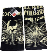 Halloween Dish Towels Set of 2 Gold Black Skull Spirit Ouija Board Print... - £19.73 GBP