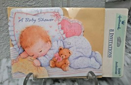 VTG 16 Hallmark Baby Shower Invitations Cards ~ Baby Sleeping Teddy Bear... - $14.80