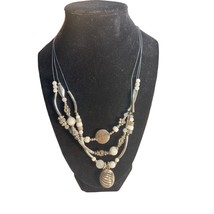 Vintage Avon White and Silver Beaded Triple Layer Necklace 11.5 in Drop - £14.06 GBP