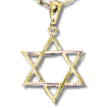 14k Gold Plated 6 Point Hexagram Star of David Pendant 20&quot; Figaro Chain - £6.07 GBP