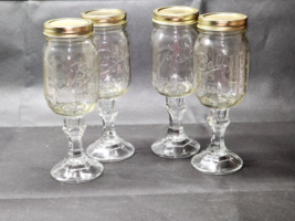 Ball Mason Jar MOONSHINE Stem Glass Drinking Cup Joke Gag Gift Redneck Set Of 4 - £34.97 GBP